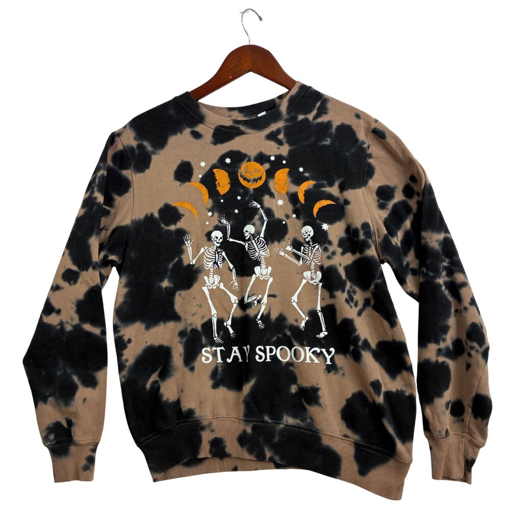 Mighty Fine Stay Spooky Skeleton Sweatshirt Medium Tie Dye Halloween Crewneck